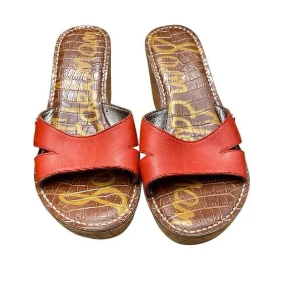 Sam Edelman Women's Reid Leather Cork Platform Sandal, Red, 7.5 M US - Picture 6 of 8